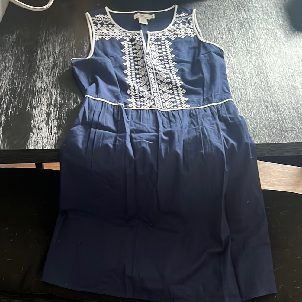 Navy Blue Dress with White Embroidery